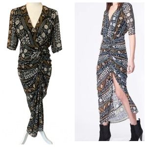 Veronica Beard Black and Brown Patterned Midi Dress